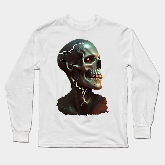 skull lightning skeleton glowing eyes Long Sleeve T-Shirt by Redi-Cati